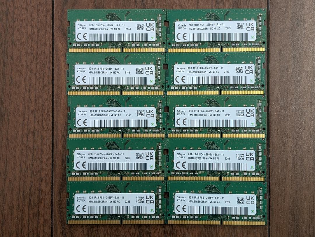 【10枚セット】8GBx10枚 PC4-21300（DDR4-2666）