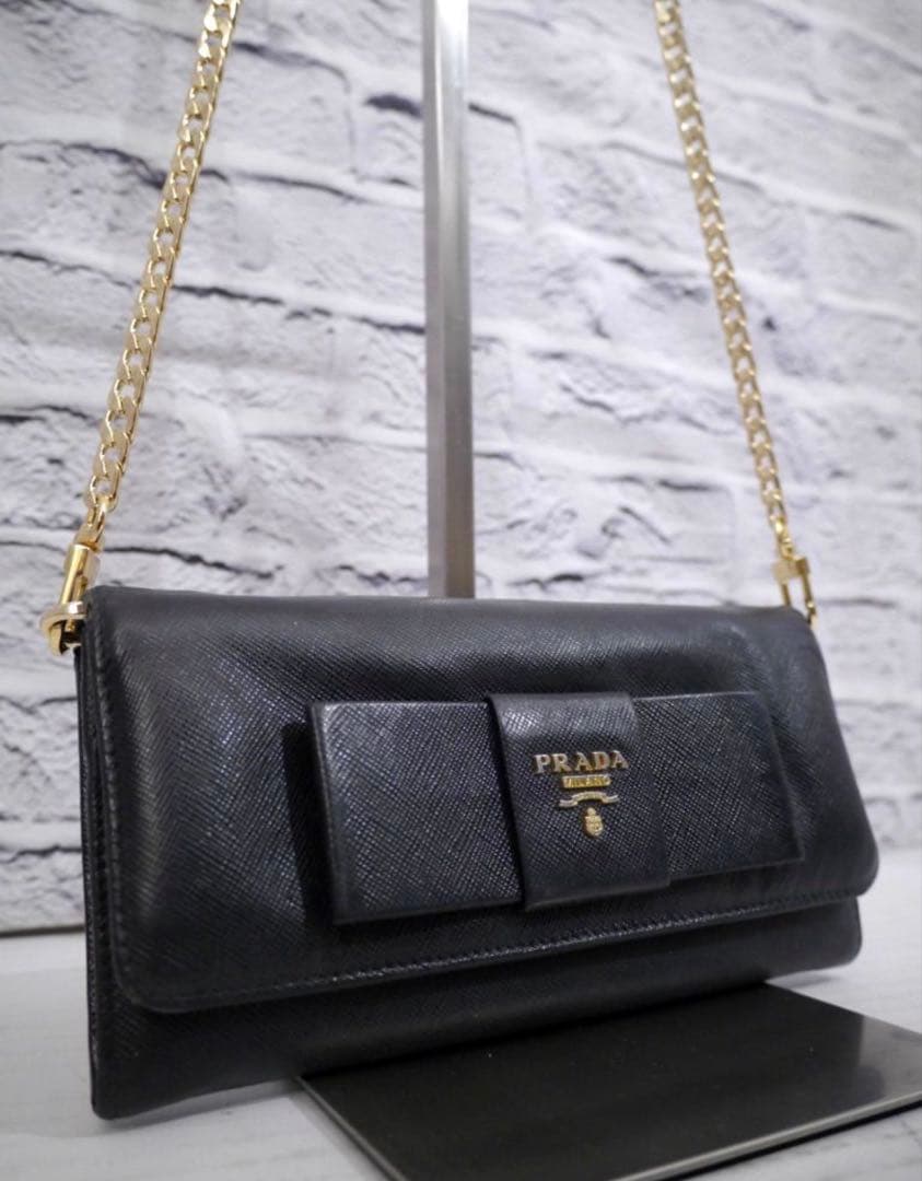 ◆ PRADA プラダ サフィアーノレザー ショルダーウォレット バッグ 長財布