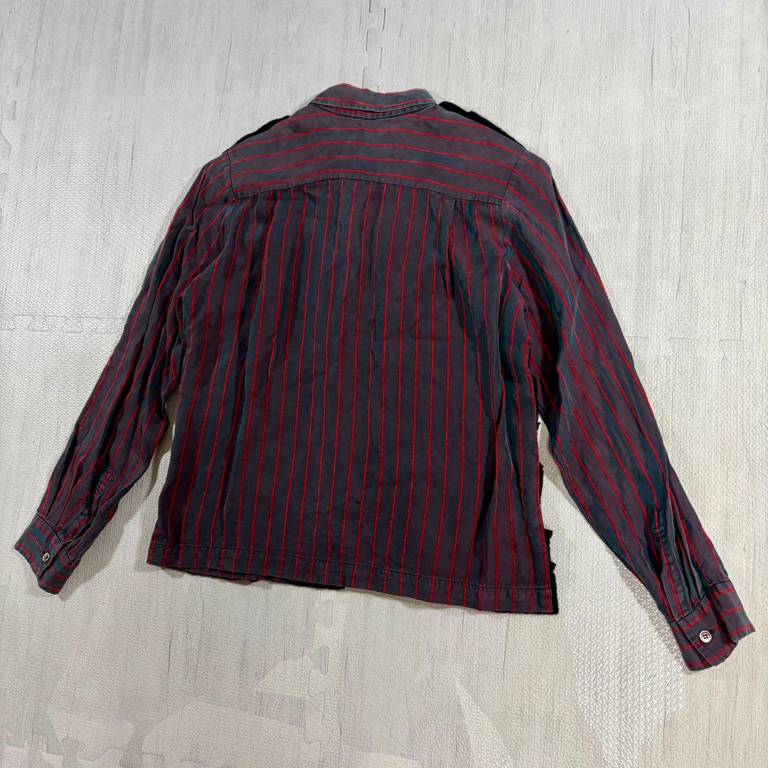 COMME des GARCONS 微蛍光ストライプ 長袖ブラウス フリル