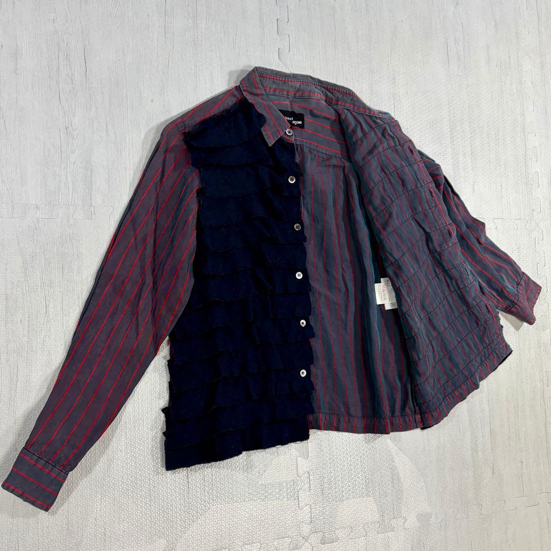 COMME des GARCONS 微蛍光ストライプ 長袖ブラウス フリル