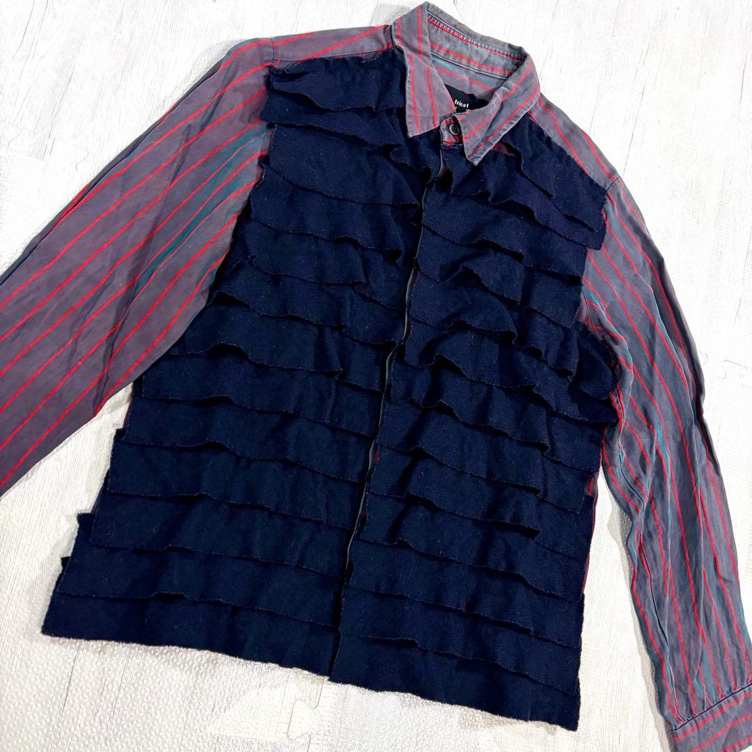 COMME des GARCONS 微蛍光ストライプ 長袖ブラウス フリル