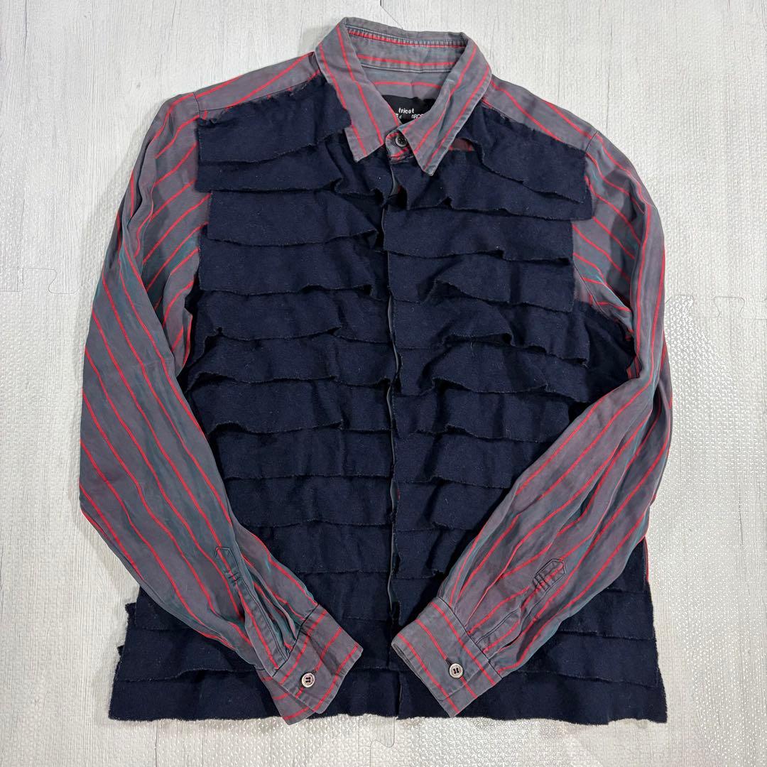 COMME des GARCONS 微蛍光ストライプ 長袖ブラウス フリル