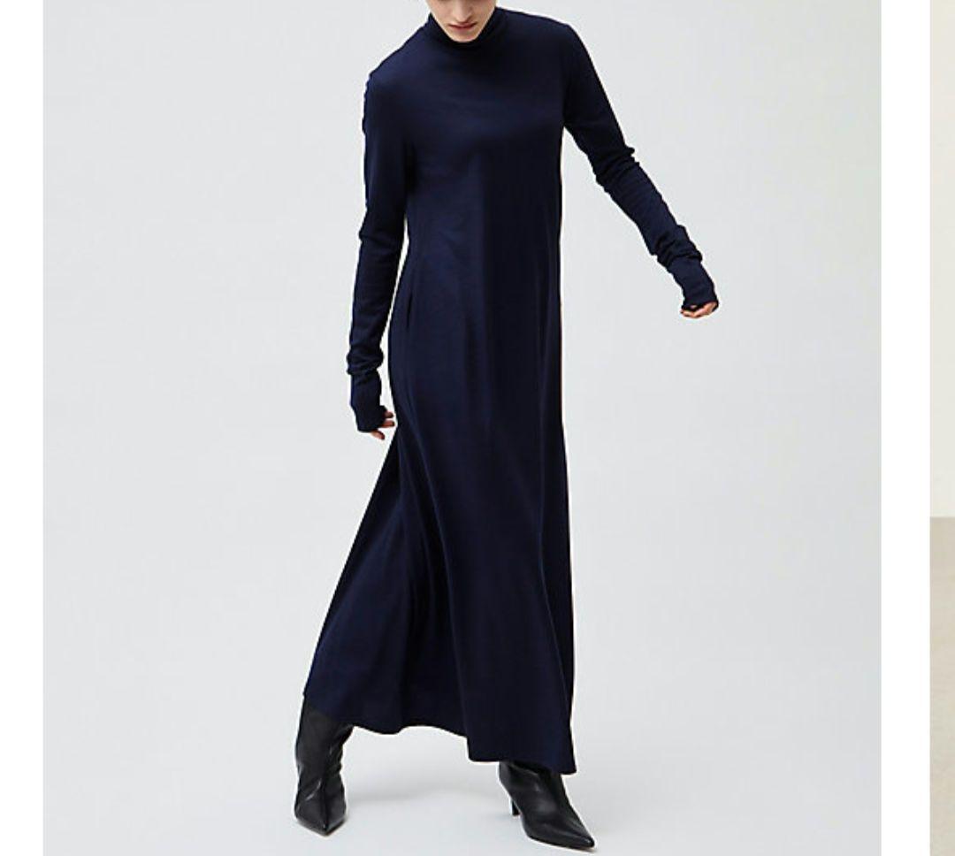 24年♡タグ付✨ベイジ 洗える CALDANA タートルネックロングドレス 紺