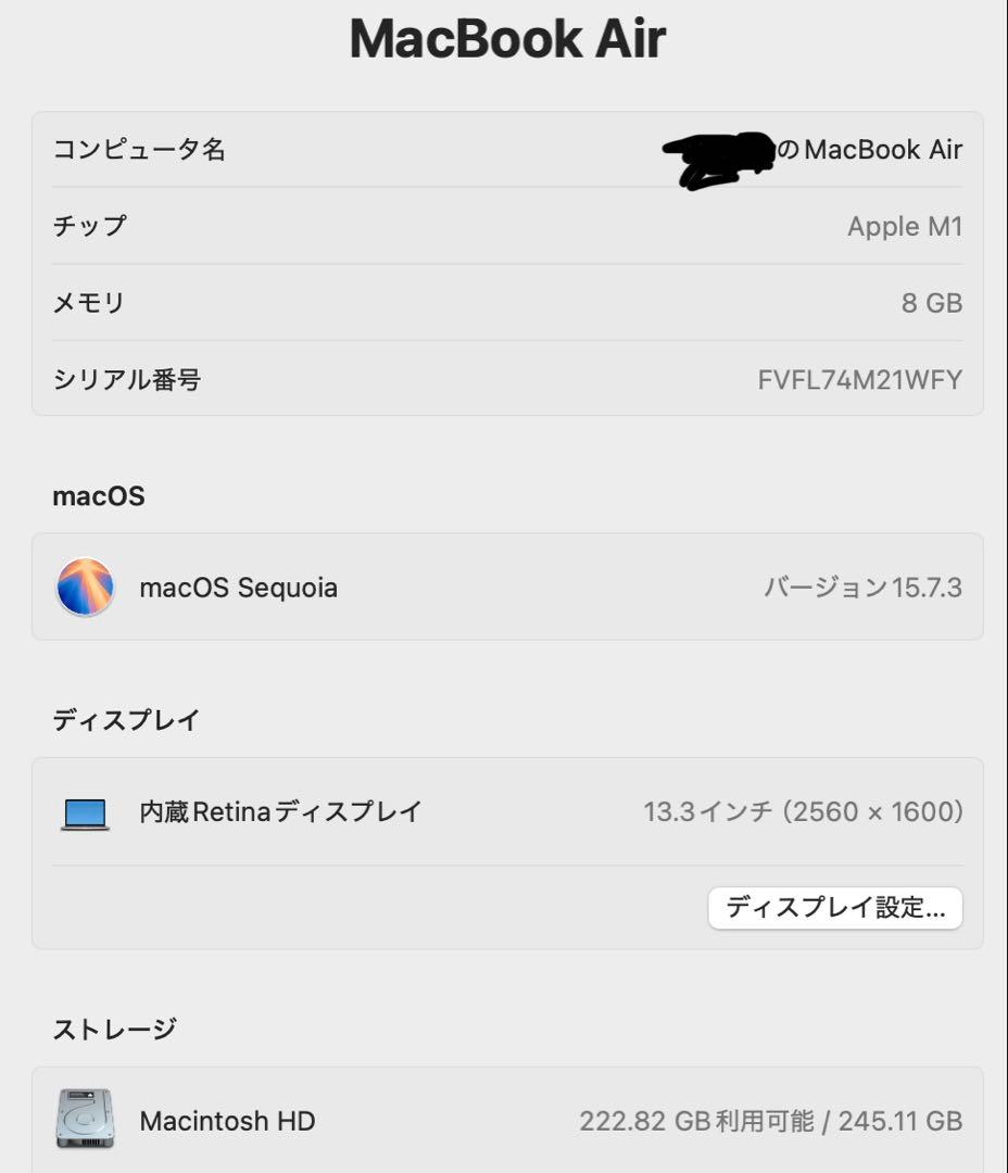 MacBook本体 Apple MacBook Air M1 2020