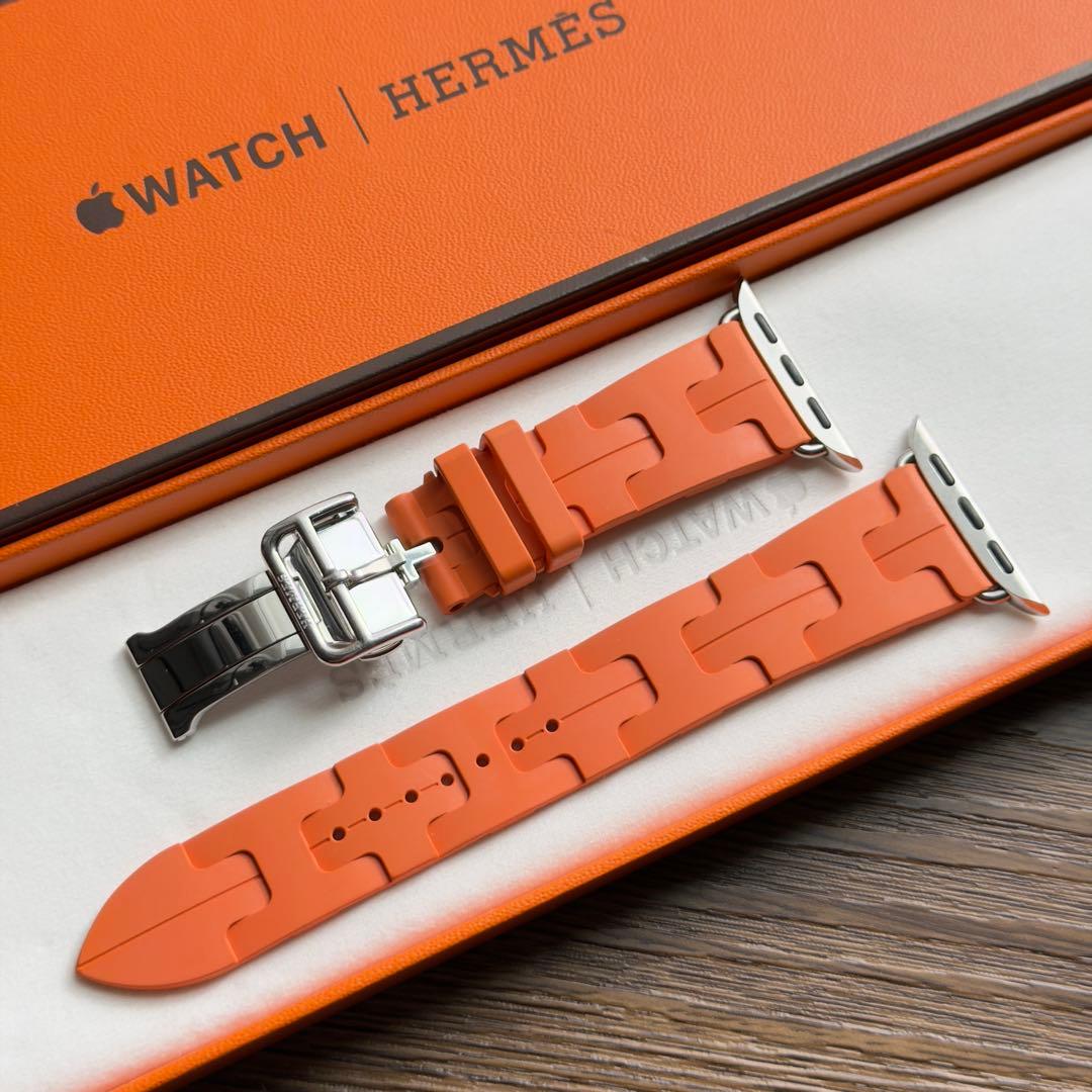 2968 Apple Watch エルメス　オレンジ　キリム　ラバーバンド