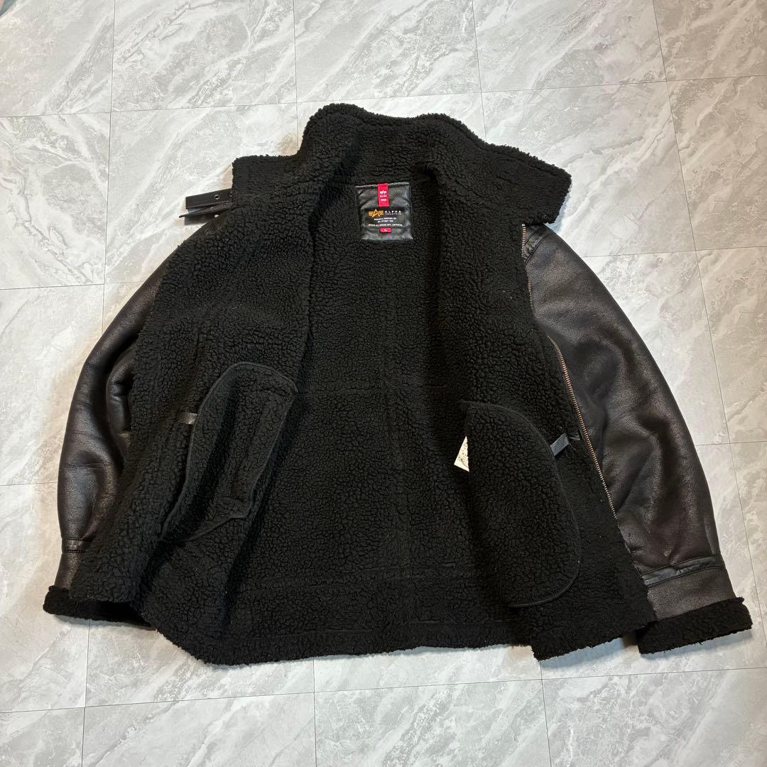 【ALPHA】アルファ B-3 フェイクムートン フライトジャケット 黒 XL