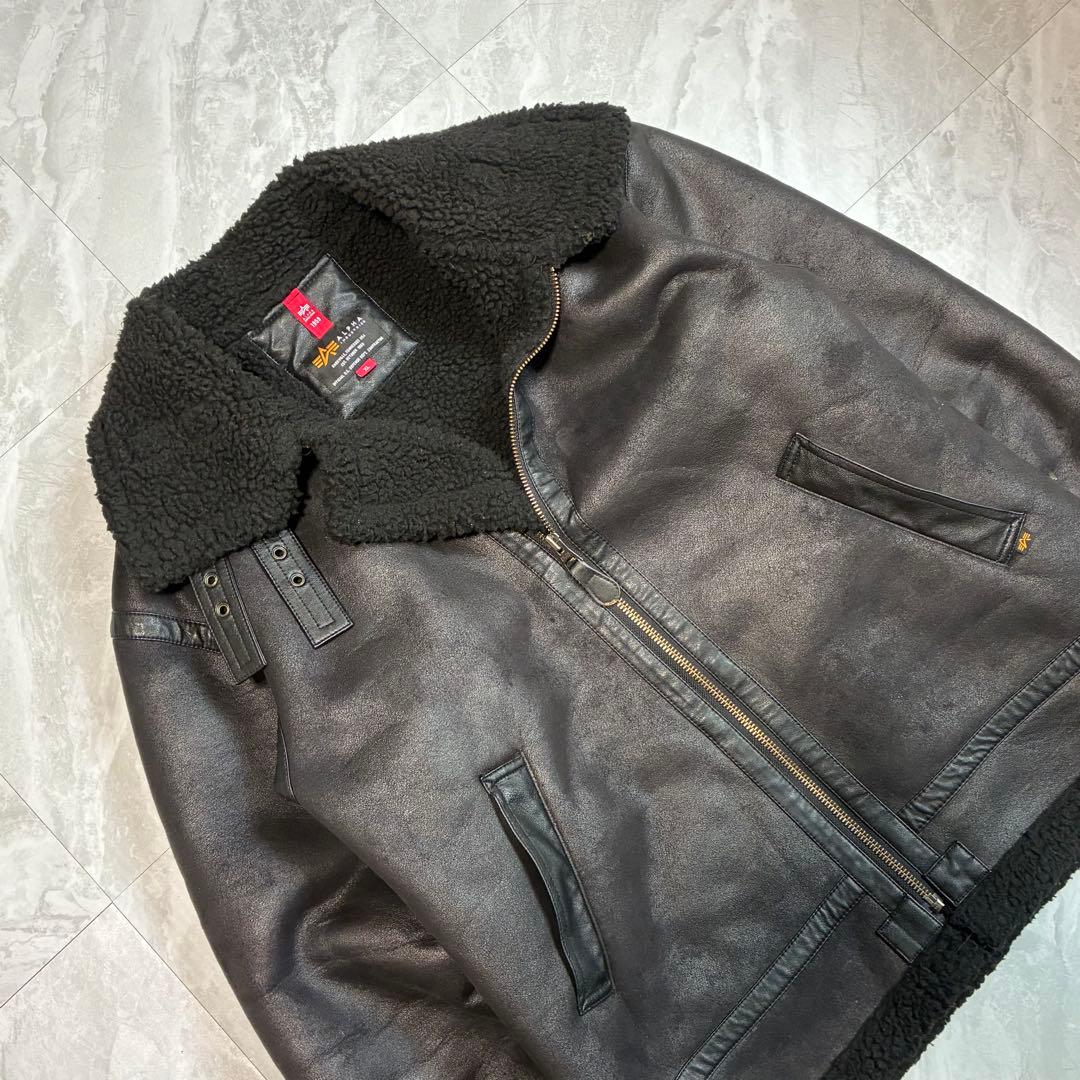 【ALPHA】アルファ B-3 フェイクムートン フライトジャケット 黒 XL