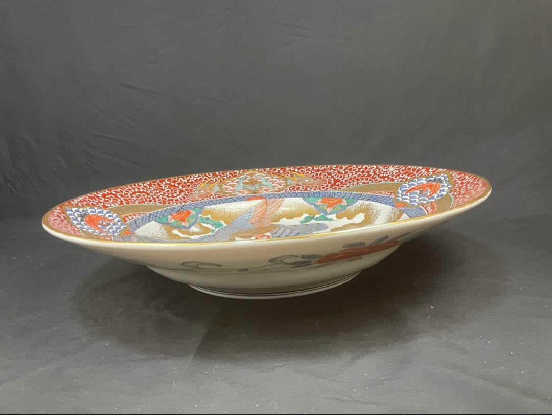 有田焼 神右衛門作 染錦 金襴 大皿 75cm鷲 鷹 双龍 唐草文様 飾皿 特大