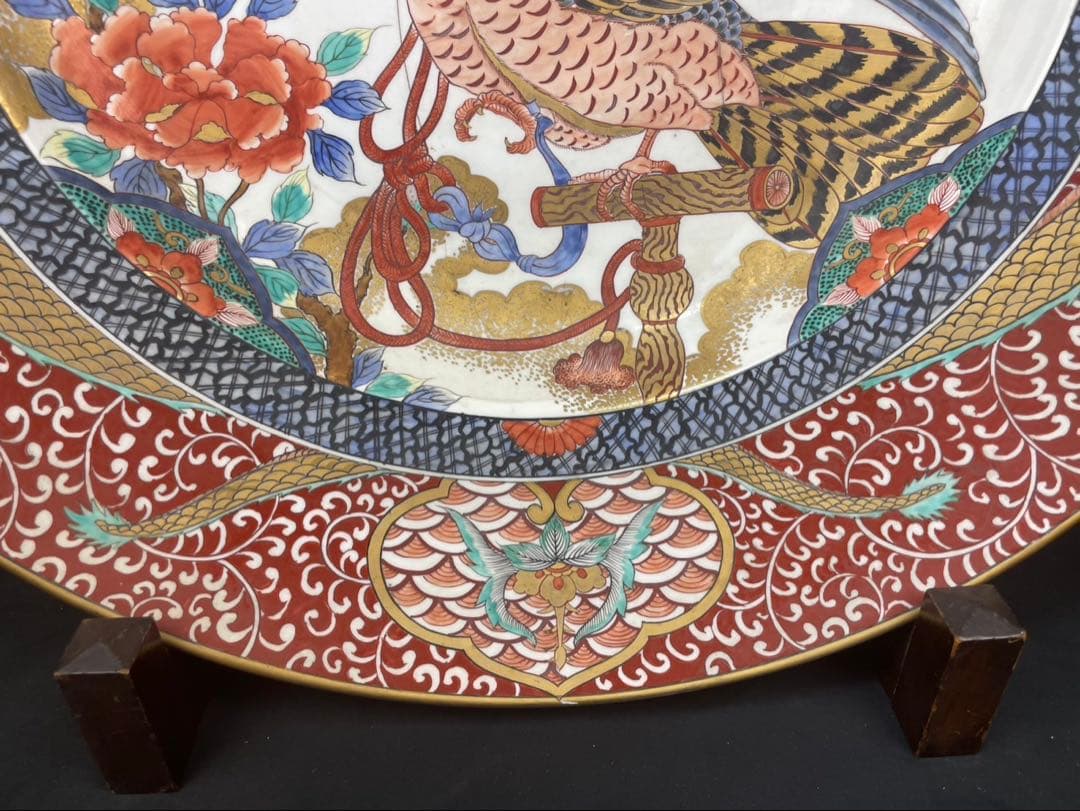 有田焼 神右衛門作 染錦 金襴 大皿 75cm鷲 鷹 双龍 唐草文様 飾皿 特大
