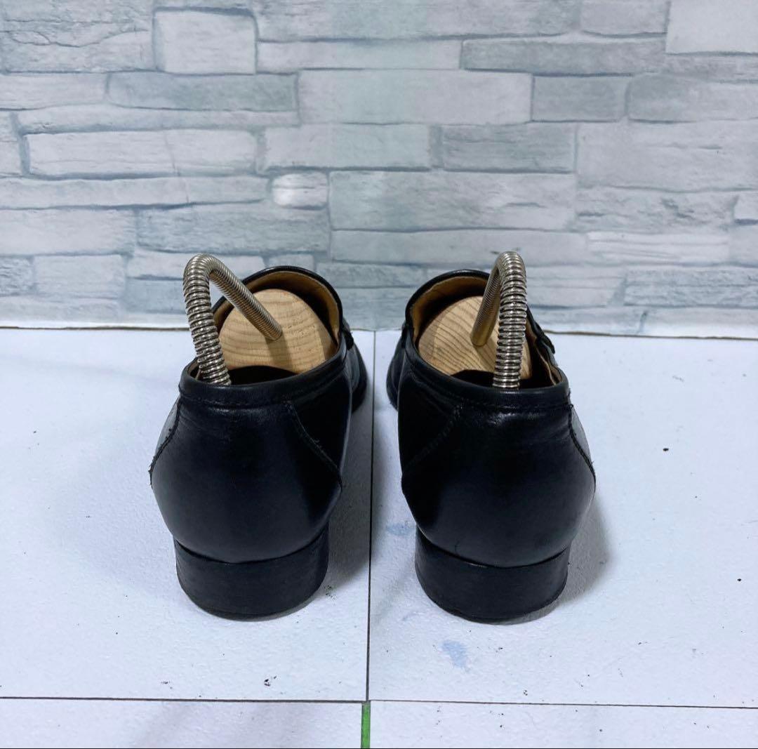 高級　HERMESエルメス　モカシンパリローファー　黒　シルバー　23.5