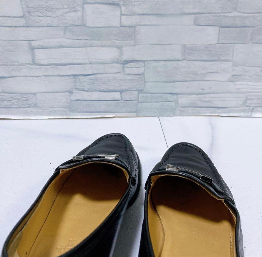 高級　HERMESエルメス　モカシンパリローファー　黒　シルバー　23.5