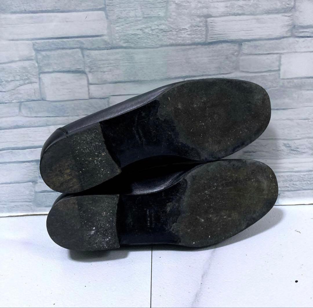 高級　HERMESエルメス　モカシンパリローファー　黒　シルバー　23.5