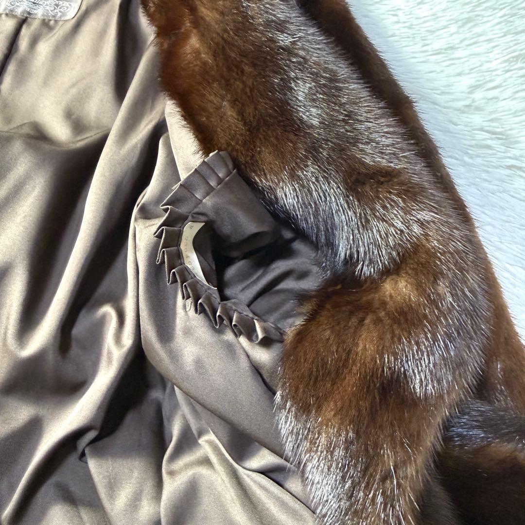 EMBA エンバ ミンク 本毛皮 ファーコート ダークブラウン L相当 艶