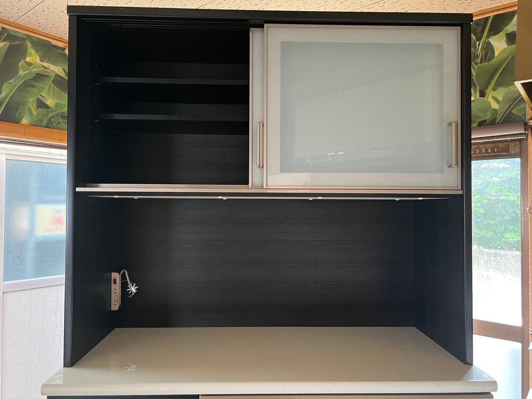 ニトリ キッチンボード（Nポスティア120KB BK）ブラック 食器棚コンセント