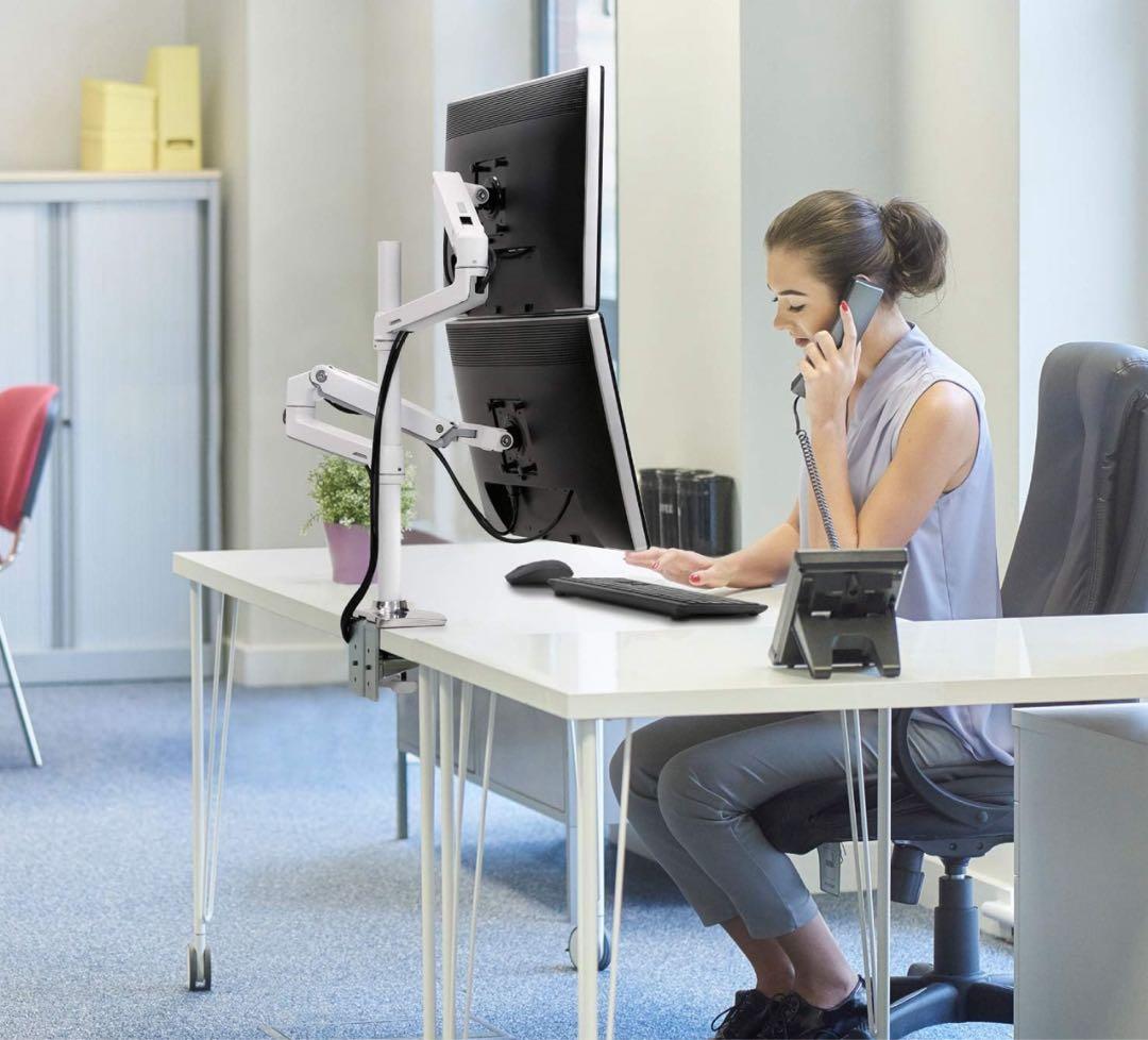 デュアルモニターアーム クランプ式 ホワイト