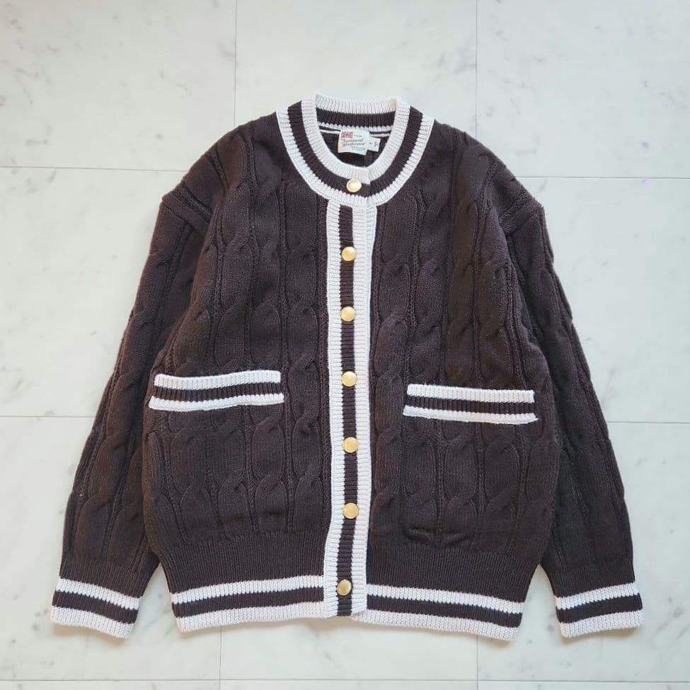 美品 トラディショナルウェザーウェア カーディガン 茶色 ゆったりめ 金ボタン