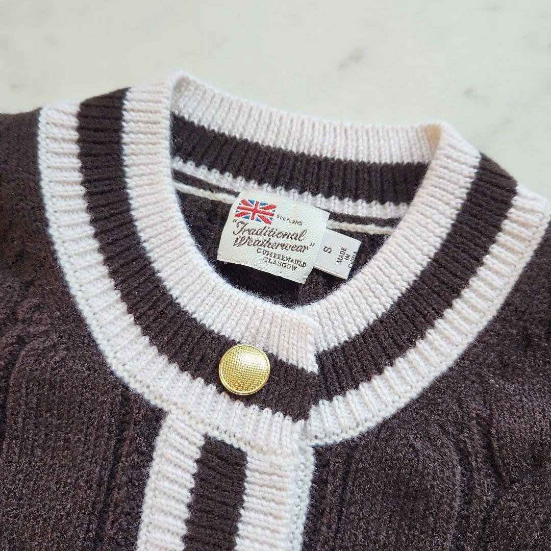 美品 トラディショナルウェザーウェア カーディガン 茶色 ゆったりめ 金ボタン