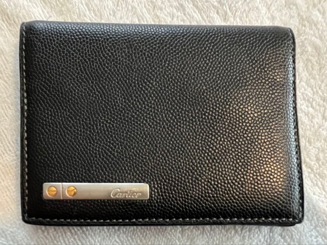 【美品】カルティエ カードケース 名刺入れ　ブラックレザー シルバー金具