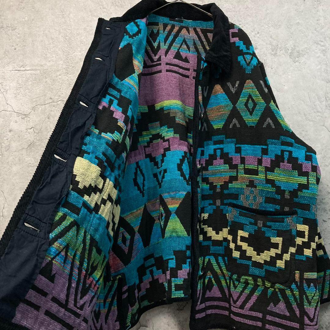 US古着【ネイティブ 総柄 民族 ゴブラン ブランケット ジャケット】メンズXL