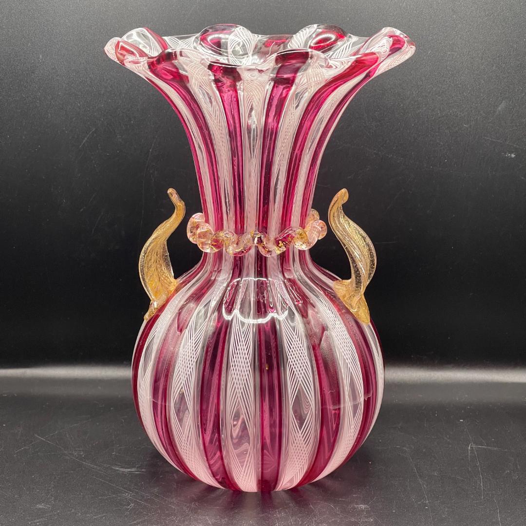 MURANO ムラーノ ベネチアンガラス 約20cmフラワーベース 花瓶 ピンク