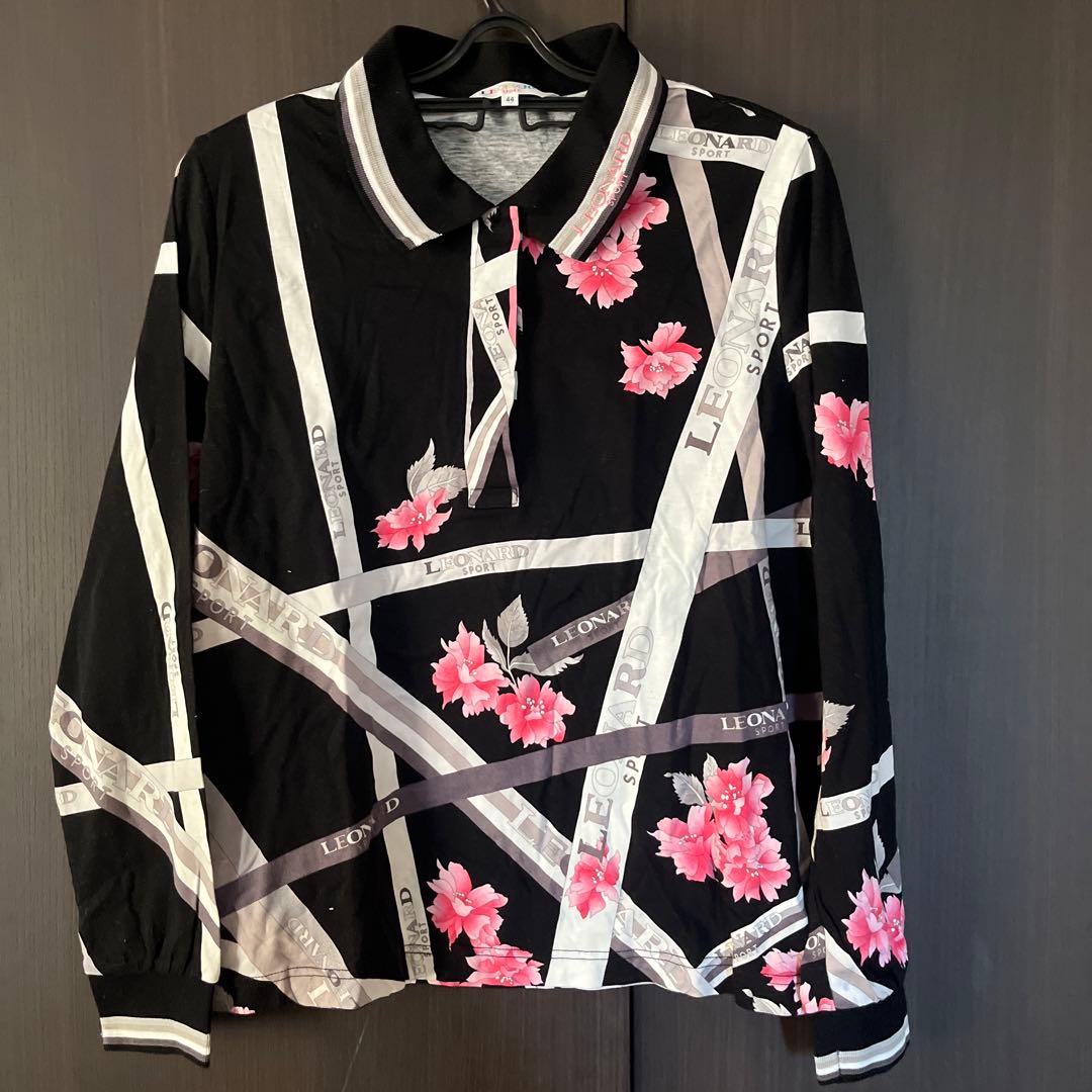 LEONARD 長袖ポロシャツ 44 ブラック/ピンク