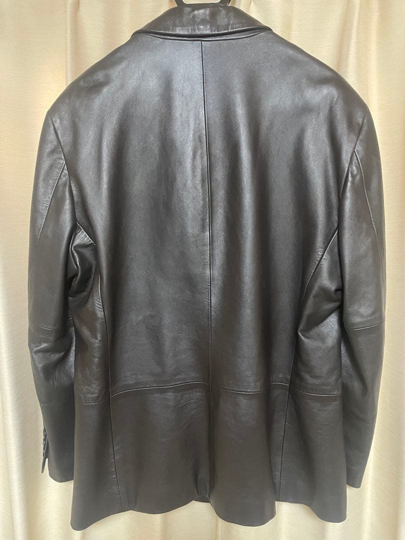 EMPORIO ARMANI 本革 ラムレザー テーラードジャケット 黒 52