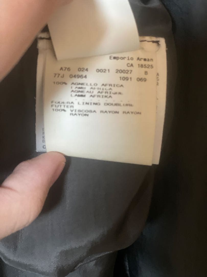 EMPORIO ARMANI 本革 ラムレザー テーラードジャケット 黒 52