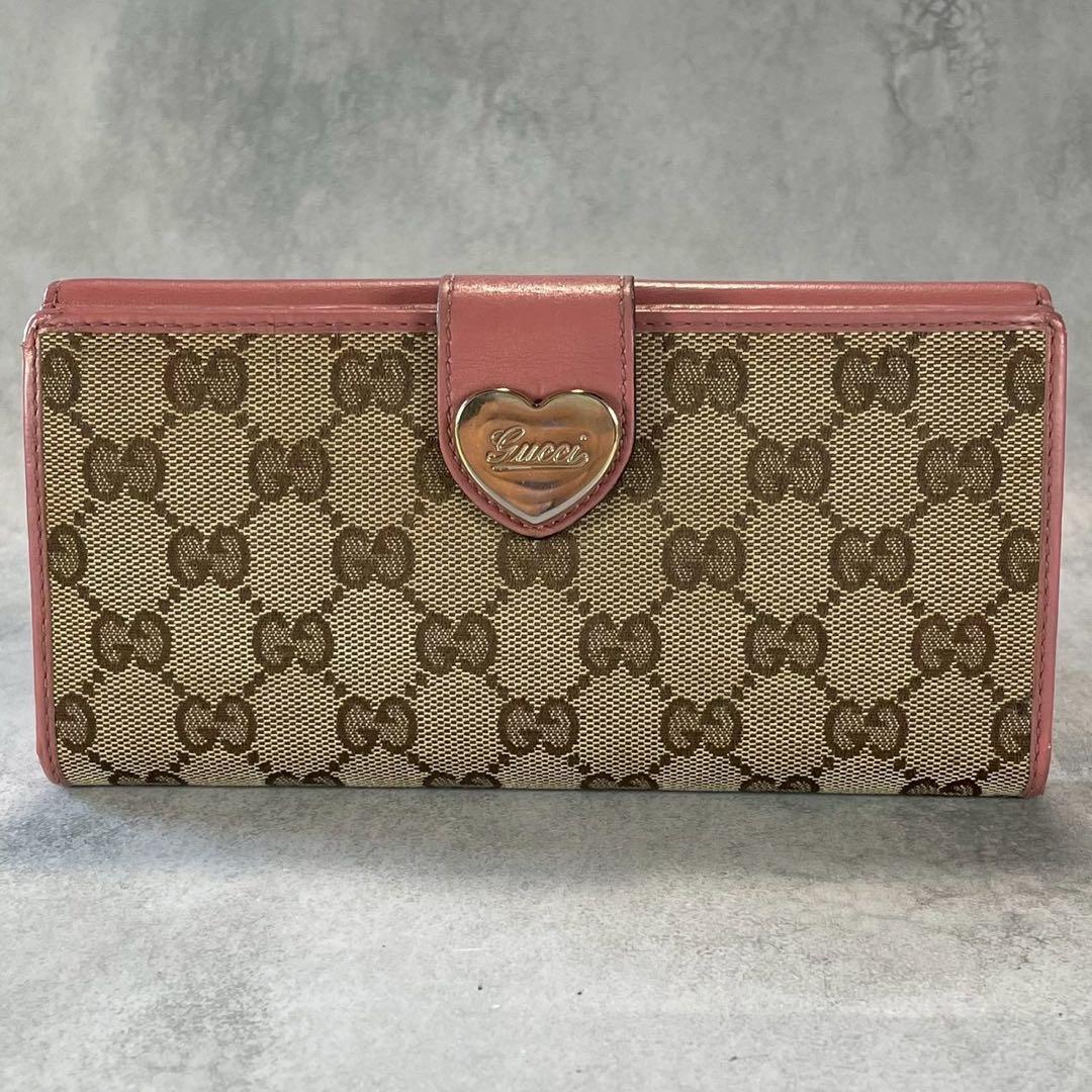 グッチ GUCCI ラブリーハート GGキャンバス 長財布 Wホック ピンク