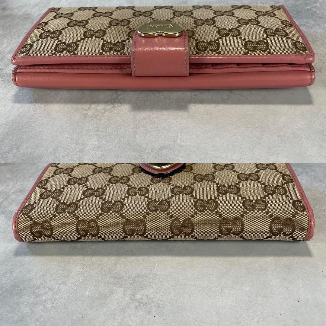 グッチ GUCCI ラブリーハート GGキャンバス 長財布 Wホック ピンク