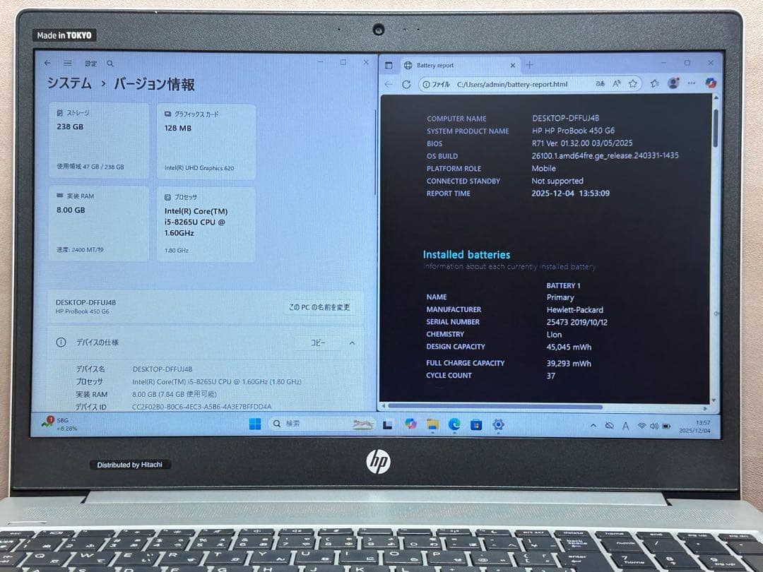Windowsノート本体 HP ProBook 450G6 i5-8265U 8GB |2866