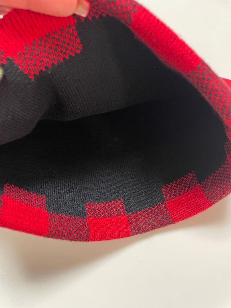 supreme big logo beanie check チェック　赤　美品