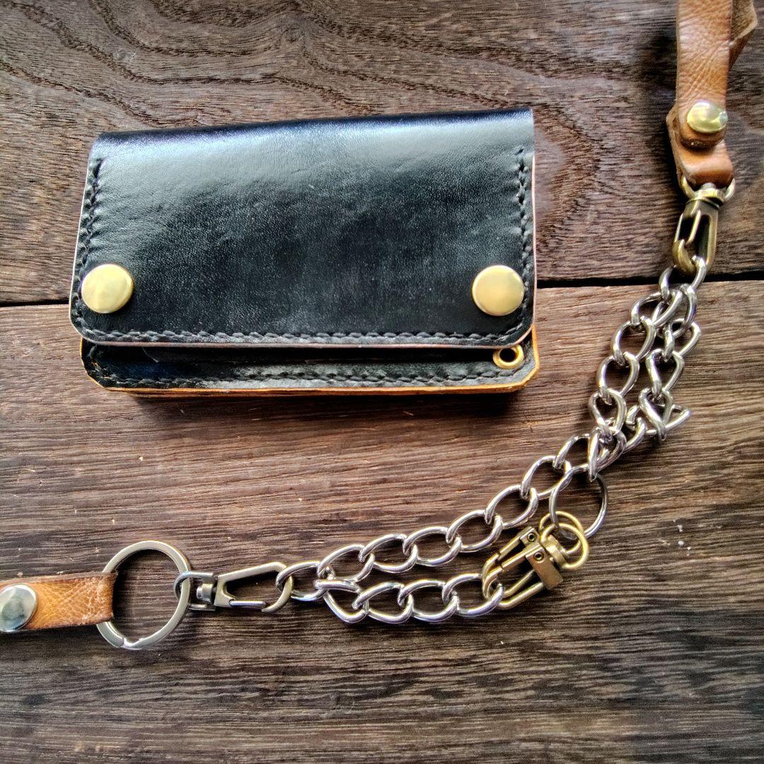 ミドルサイズ　トラッカーウォレット　蹄鉄　手染め