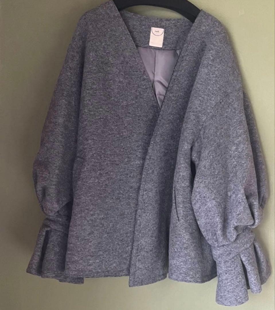 S様　ヌル　null. フラワースリーブ　ショート　ジャケット　グレー　コート