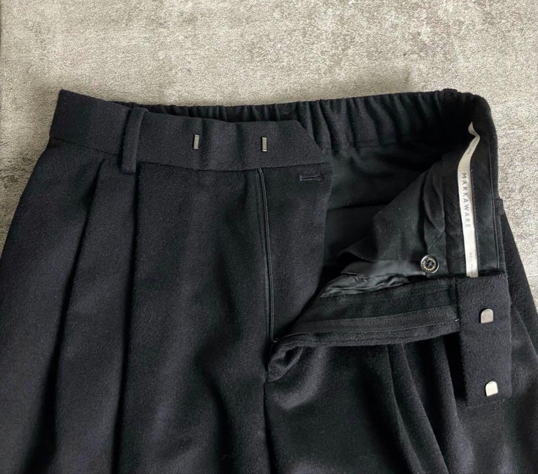 MARKAWARE マーカウェア カシミヤ ワイド スラックス 2タック 黒系