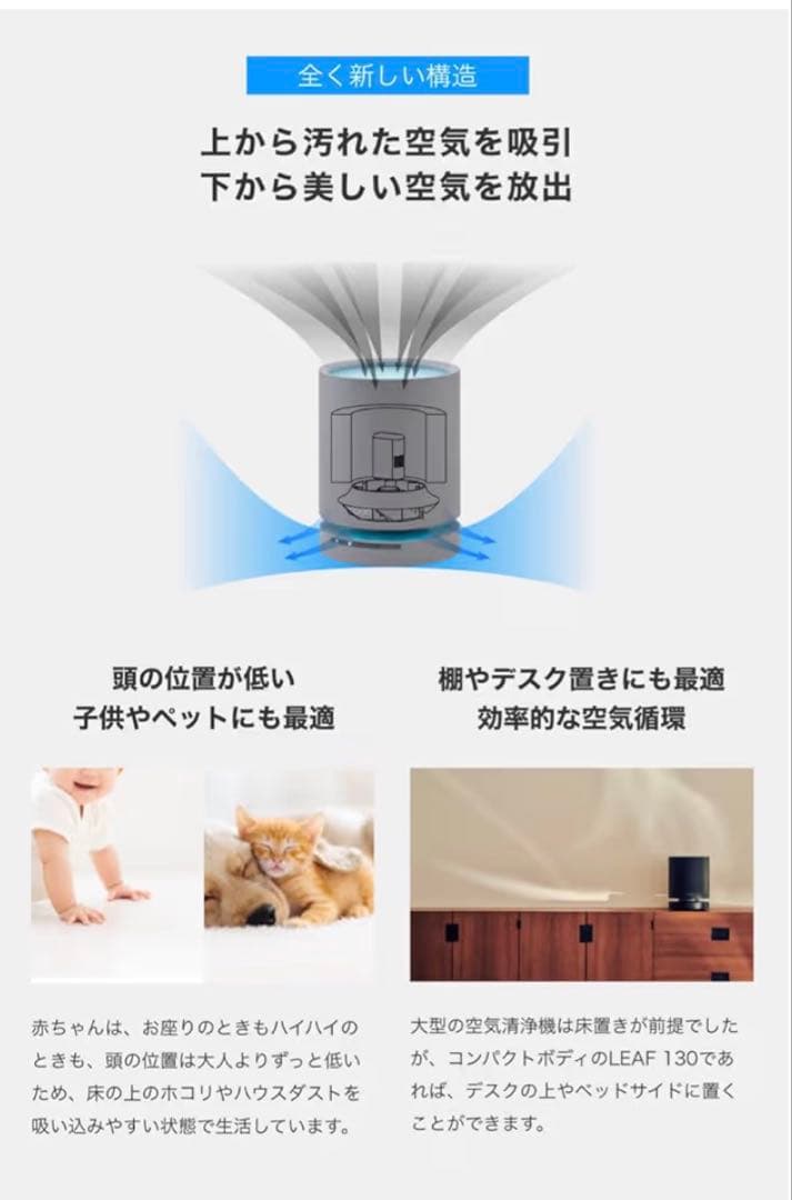 2025年8月購入 cado LEAF 130 空気清浄機 クールグレー