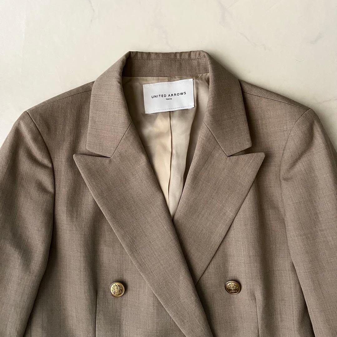 ユナイテッドアローズ 金ボタン ダブル テーラードジャケット ベージュ ウール