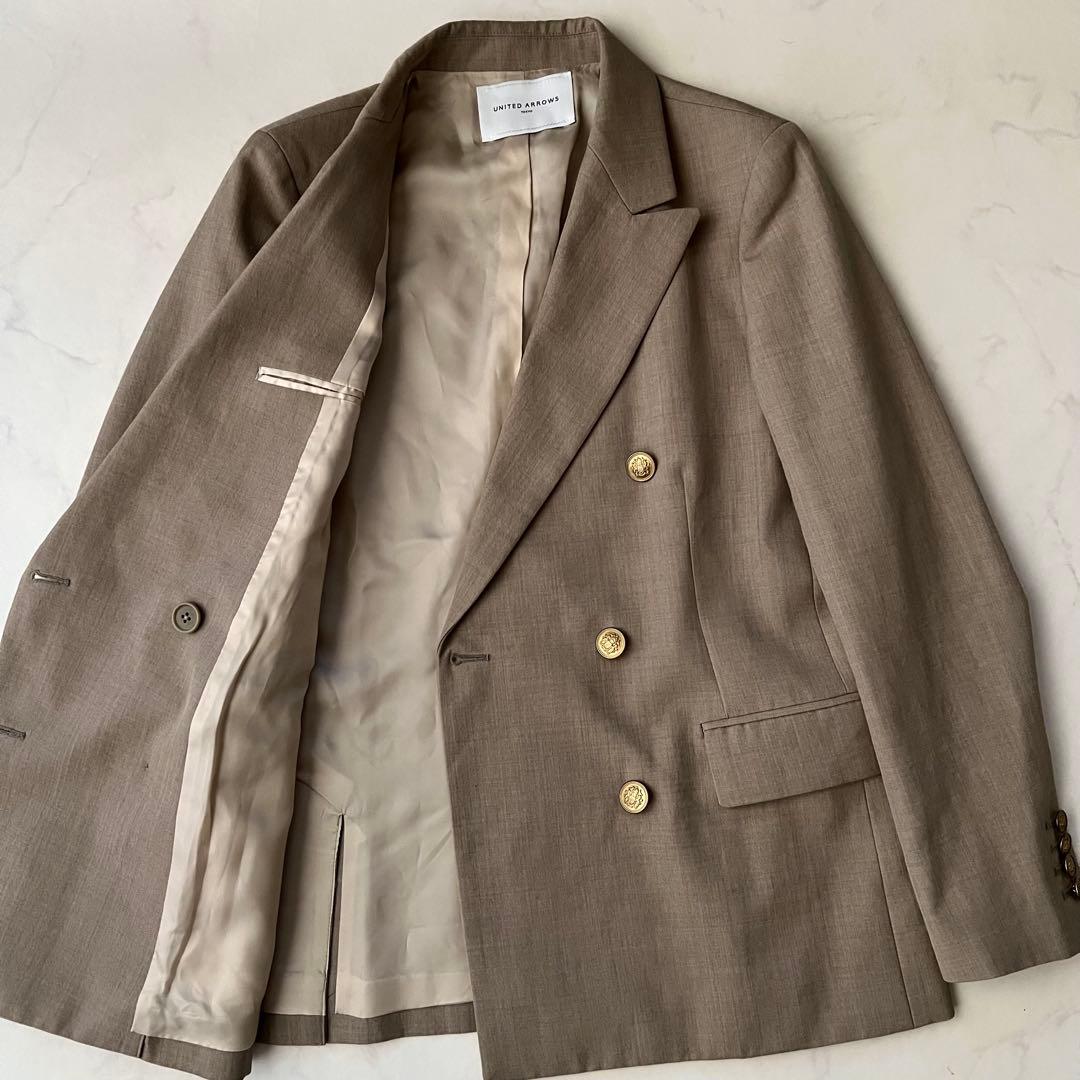 ユナイテッドアローズ 金ボタン ダブル テーラードジャケット ベージュ ウール