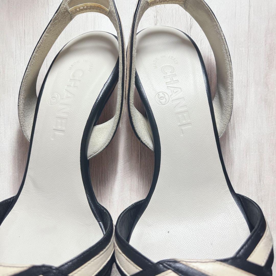 【CHANEL 】ココマーク ベージュ ×ブラック ストラップミュール　パンプス