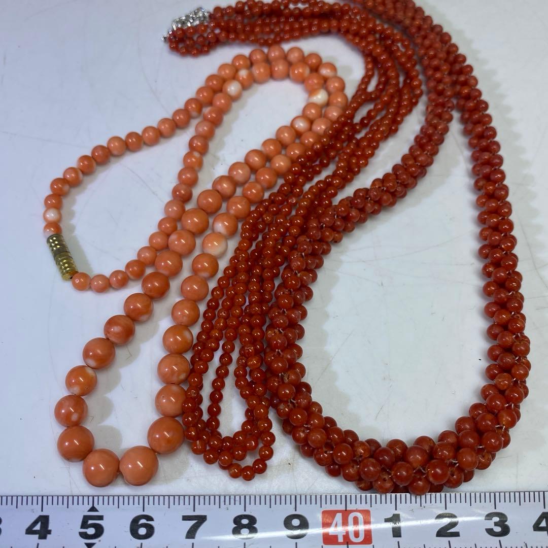 本赤珊瑚ネックレス3本　70g 東さ8-0120☆2F