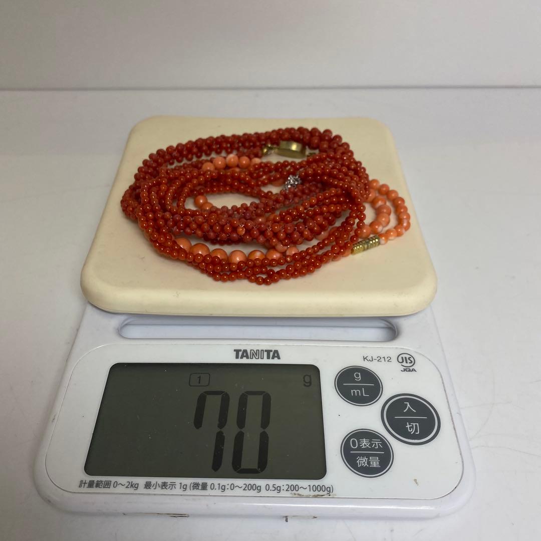 本赤珊瑚ネックレス3本　70g 東さ8-0120☆2F