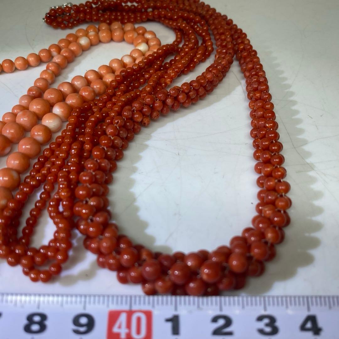本赤珊瑚ネックレス3本　70g 東さ8-0120☆2F