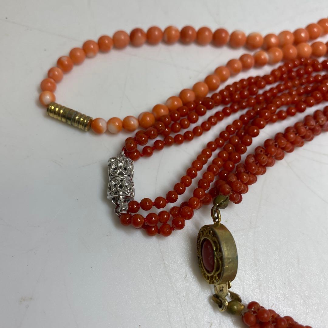 本赤珊瑚ネックレス3本　70g 東さ8-0120☆2F