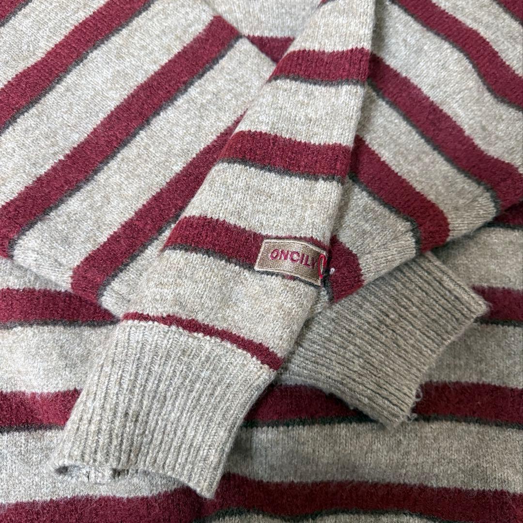 ONCILY マルチボーダーソフトタッチニットポロ　ベージュ Lサイズ