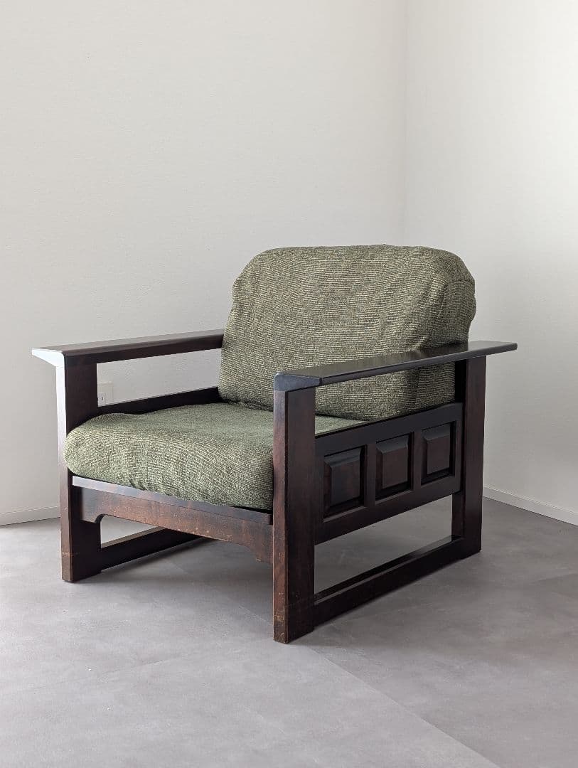 USED/北海道民芸家具 一人掛けソファ 飛騨産業 和モダン カバ材