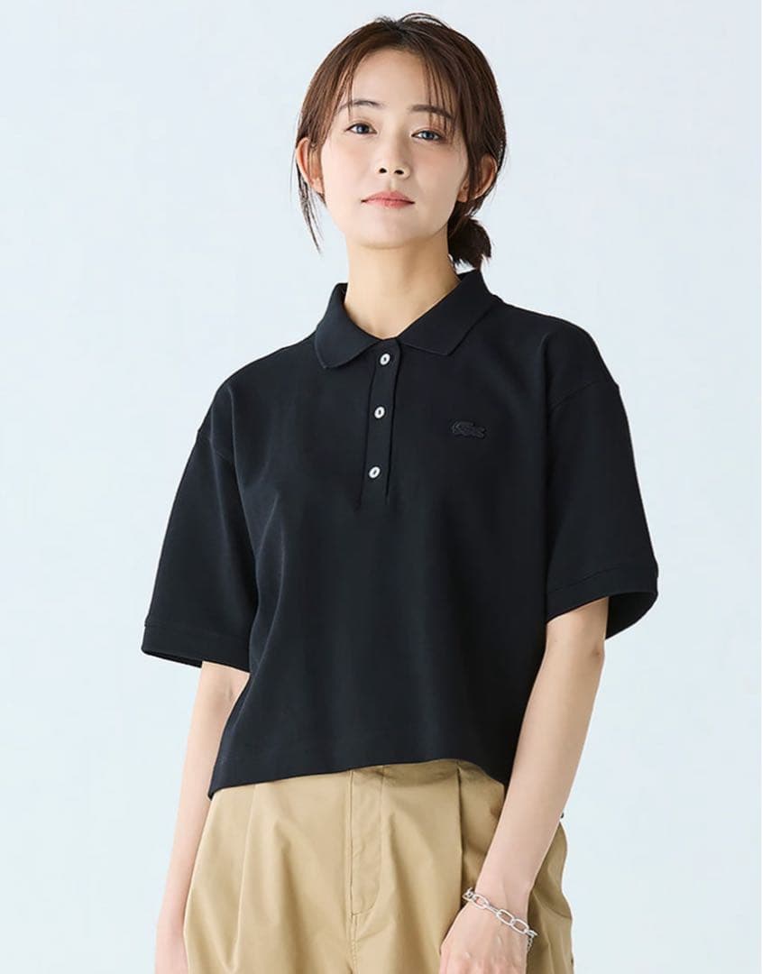 今季新作　LACOSTE ラコステポロシャツ ブラック　半袖　クロップド