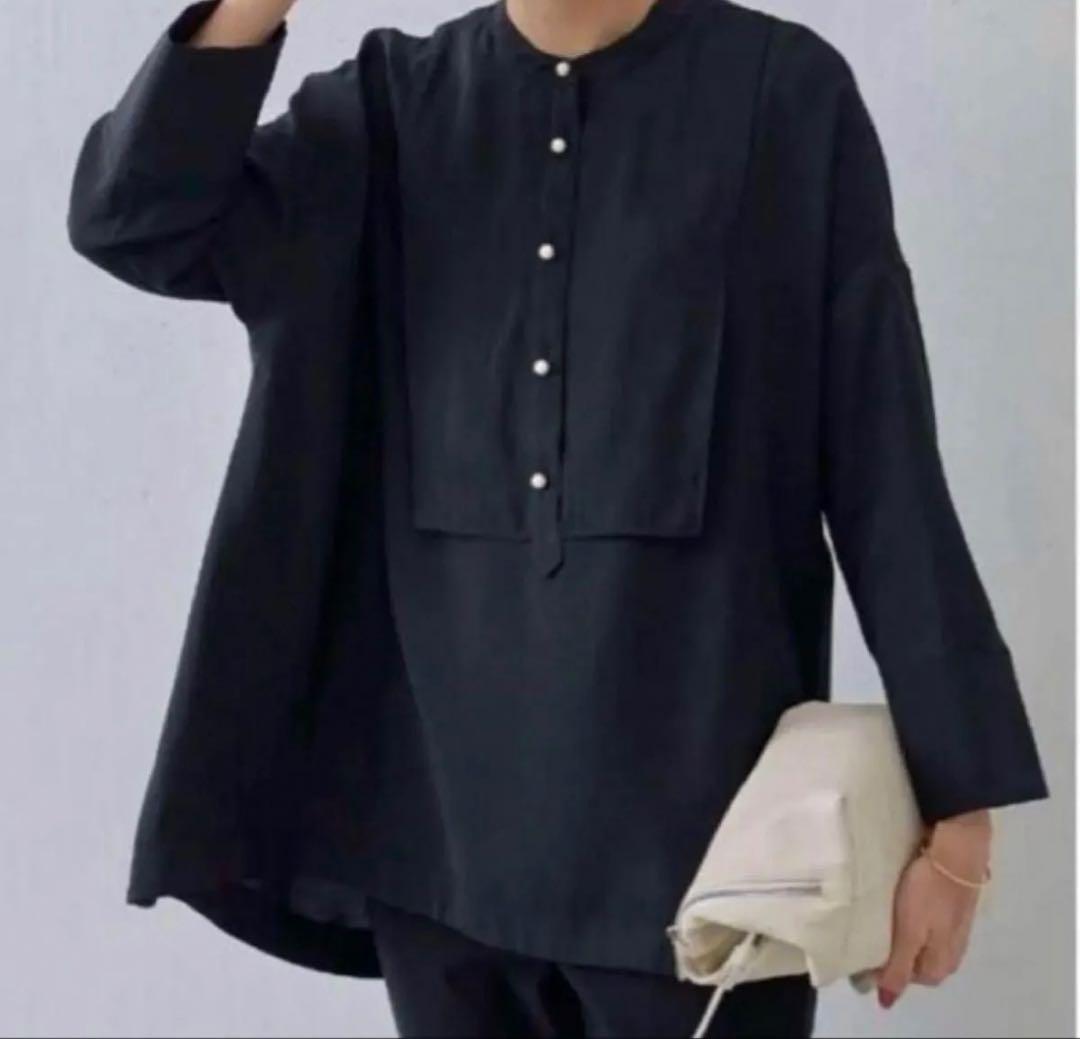 美品　BEARDSLEY パール釦袖ボリュームシャツ Fサイズ ブラック