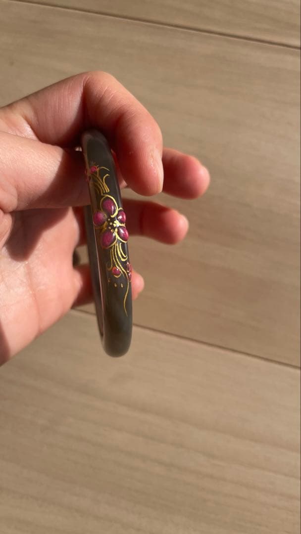 天然 和田玉 青海産 帝王紫 細め バングル 蒔絵