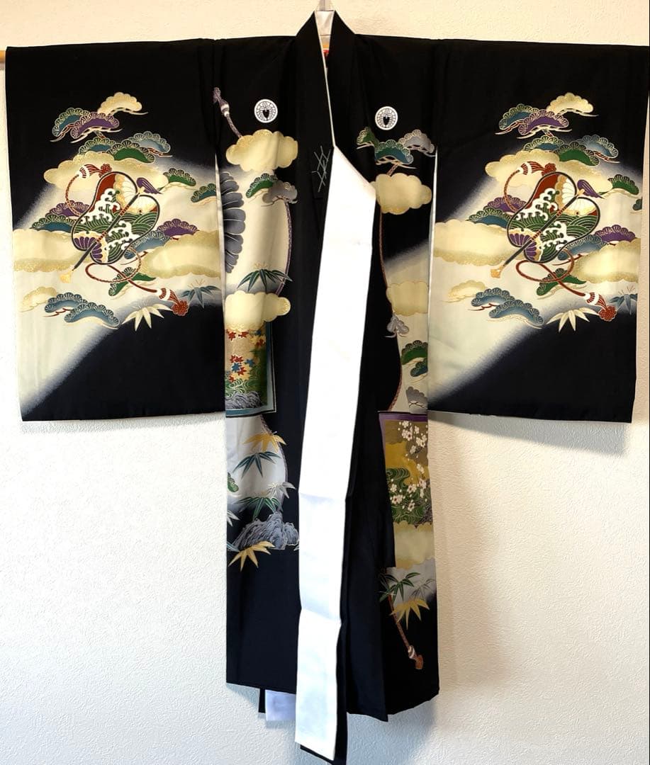 □男児　正絹　お宮参り.祝着.初着.鷹黒　美品