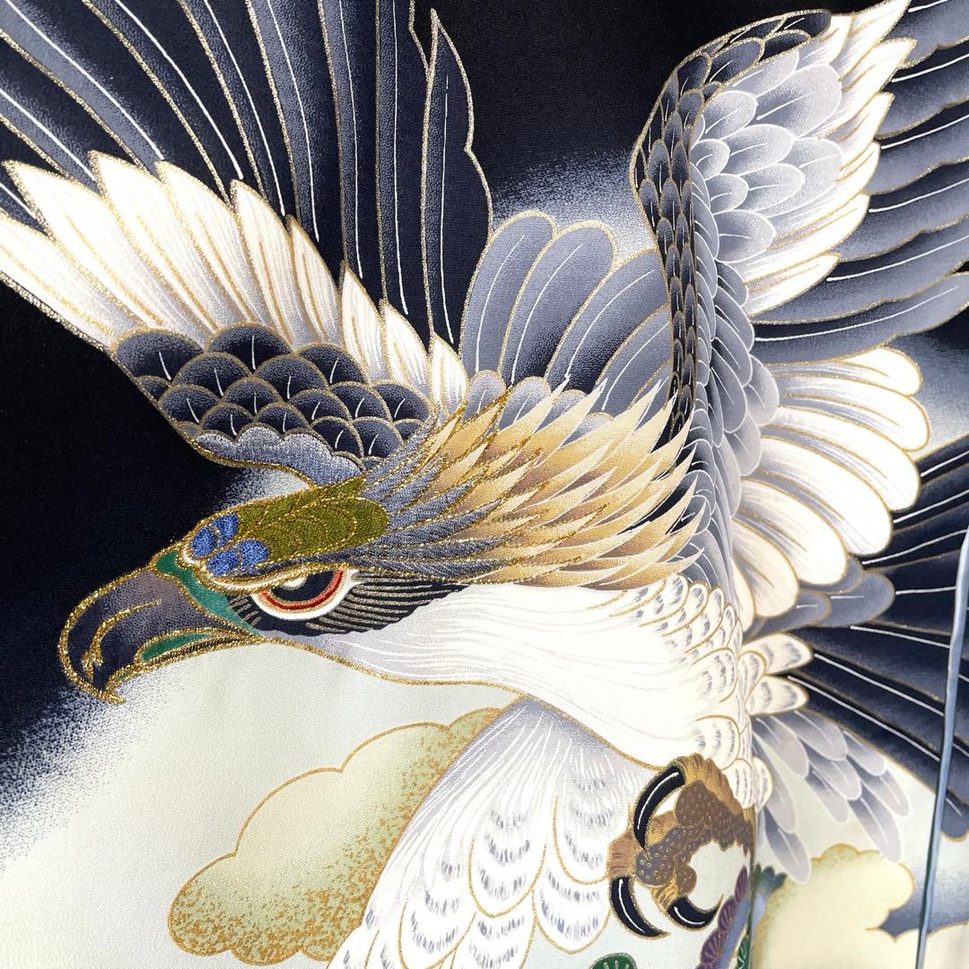 □男児　正絹　お宮参り.祝着.初着.鷹黒　美品