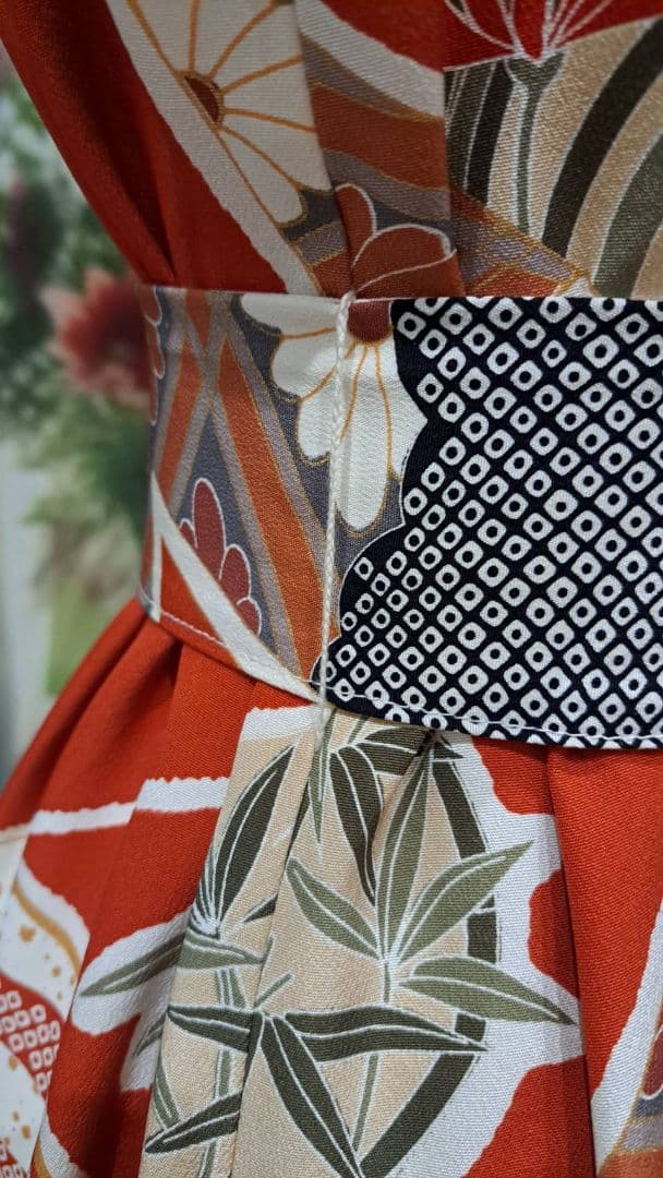 着物リメイク　ワンピース　ドレス　振袖　正絹　前後リバーシブル　ハンドメイド